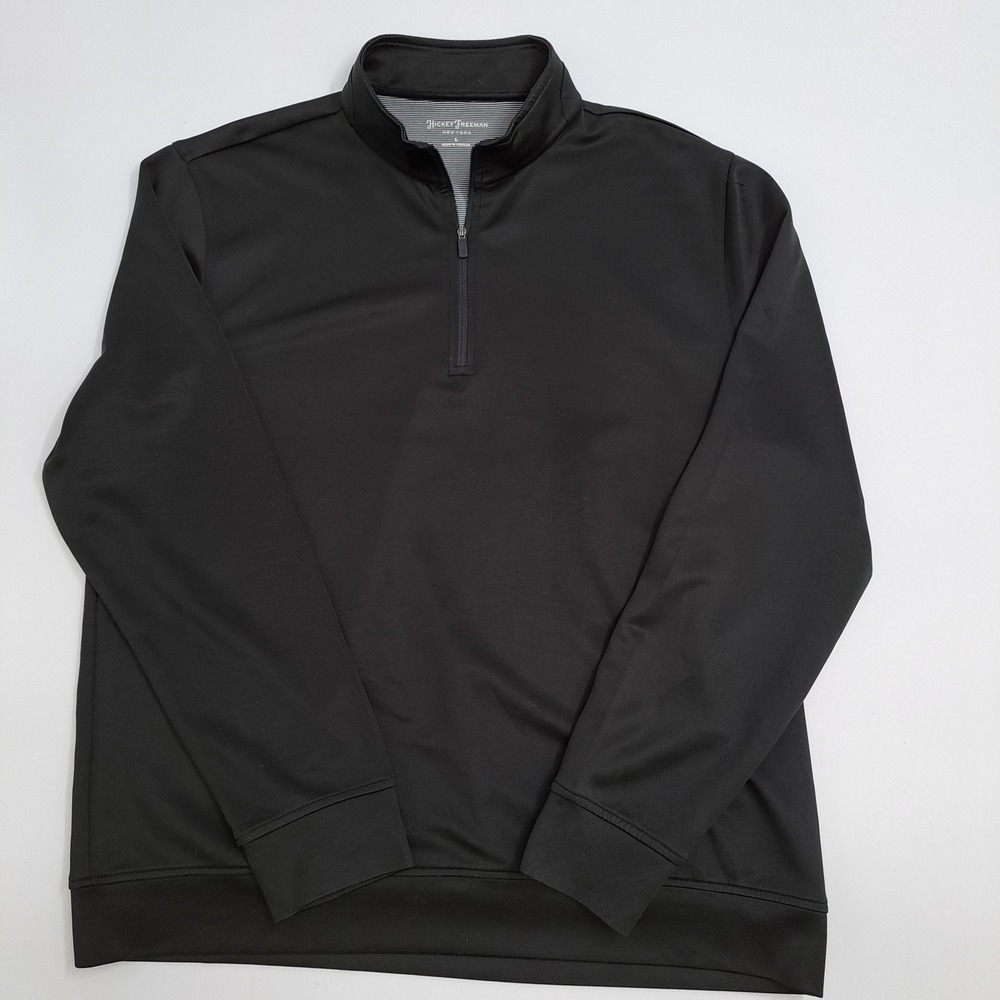 Hickey Freeman Quarter Zip Pullover Mens Large Black Polyester Spandex Stretch